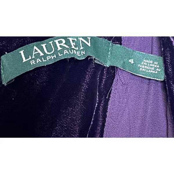 Lauren Ralph Lauren Women Shift Dress Velvet Short Sleeve Keyhole Purple Size 4 - Image 6