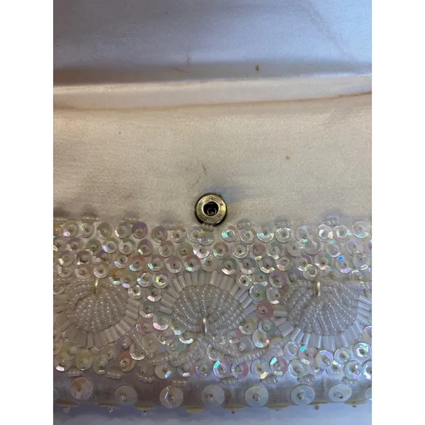 Glamorous White Beaded Sequin Clutch Evening Bag Formal Purse Fine Arts Bag - Image 7