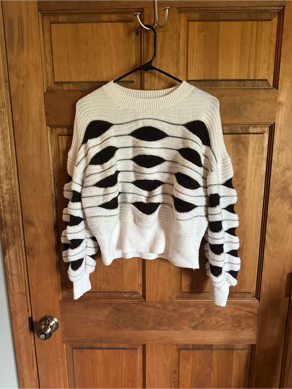 Nanette Lepore Cream vintage Sweater with brown Wave design Size Large - Image 2