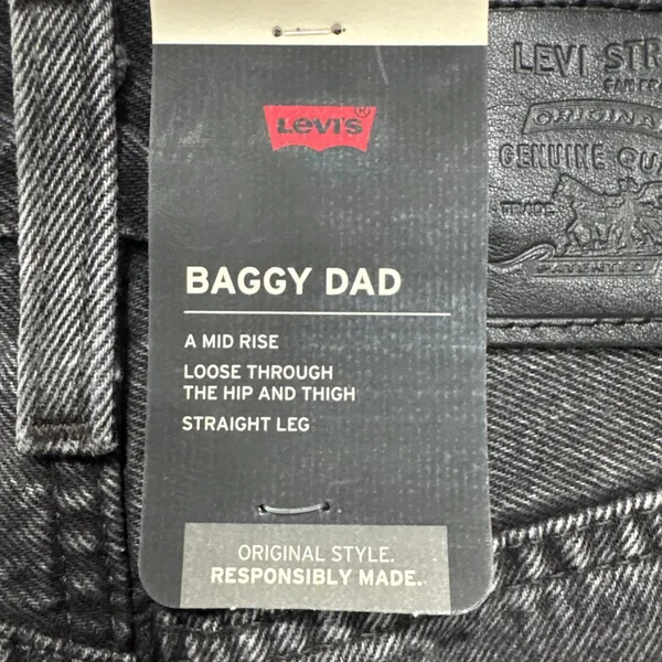 Levi's Premium Women Baggy Dad Straight Leg Mid Rise Jeans 24 Black Side Stripes - Image 5