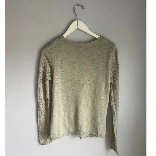 Frye Cardigan 100 Cotton Pointelle Scalloped Cottagecore Dainty Green Small Boho - Image 4
