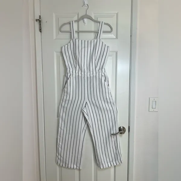 LOFT White and Black Striped Jumpsuit‎ - Image 3