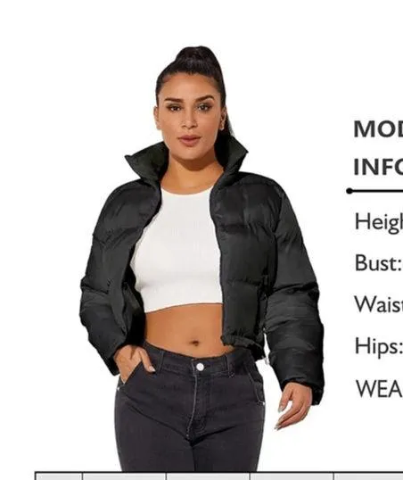 NEW Crop Short Jacket Cropped Puffer Jacket Winter Coat 5X Black - Image 3