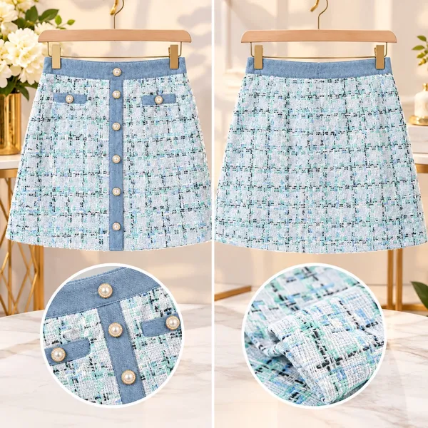 🦋NWT Nanette Lepore Tweed & Denim Button-Front Mini Skirt (Size Large)🦋 - Image 8