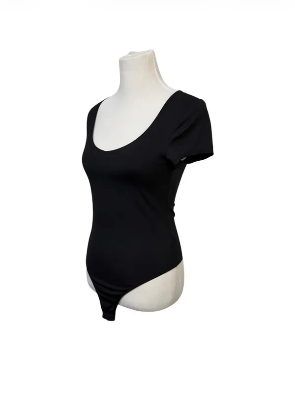 Aeropostale Short Sleeve Black Bodysuit Scoop Neck Size Medium Minimalist Basic - Image 2