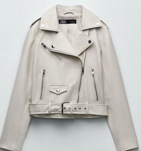 Zara cream faux leather moto jacket - Image 4