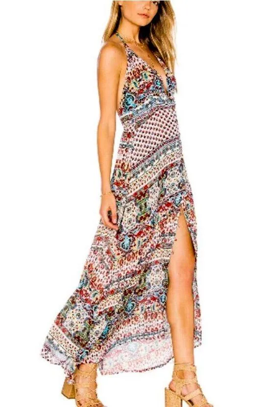 Anthropologie Raga Riviera Vibe Deep V Halter Maxi Dress Medium - Image 2