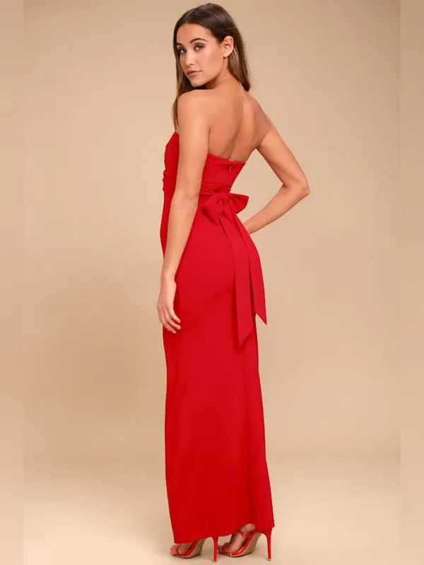 Lulus Own the Night Golden Red Strapless Maxi Dress Size Medium - Image 2