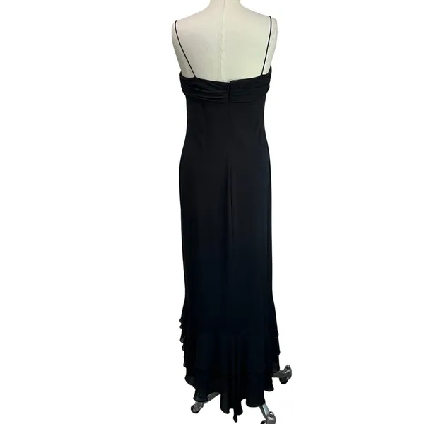 Y2k DressBarn Collection Black Ruffled‎ Bow Sequin Asymmetric Maxi Dress Sz 10 - Image 3