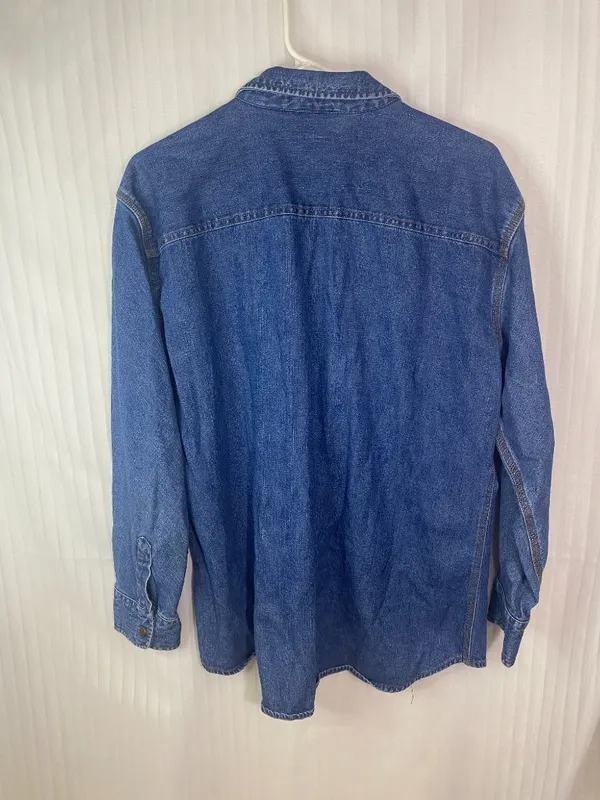 Vintage BillBlass Jeans Denim Button Up Shirt XL Bluebird Applique Long Sleeve - Image 4