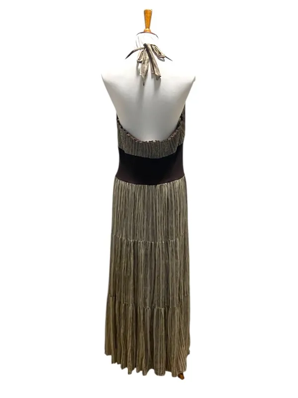 Jonathan Martin Y2K Silk Halter Striped Maxi Dress Beige Size 16 Coastal Beach - Image 12
