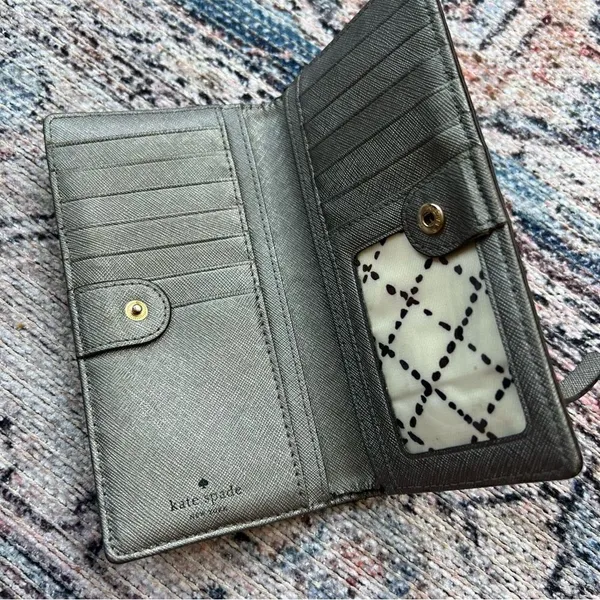 Kate Spade Newberry Lane Stacy Bifold Wallet Silver Gray Leather - Image 2