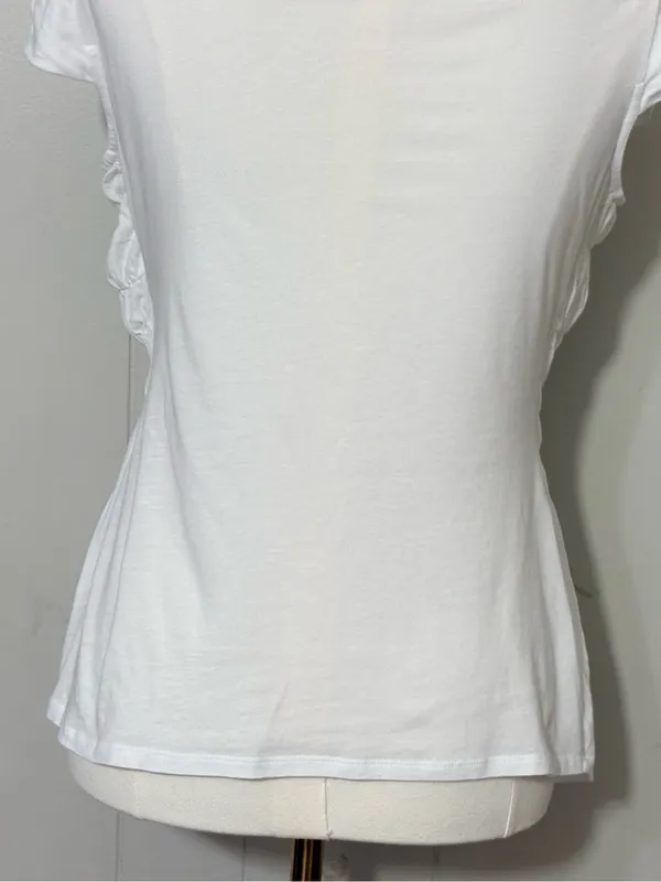 Sundance White Ruched Smocked Cotton Modal Short Sleeve Blouse Top Size S - Image 7