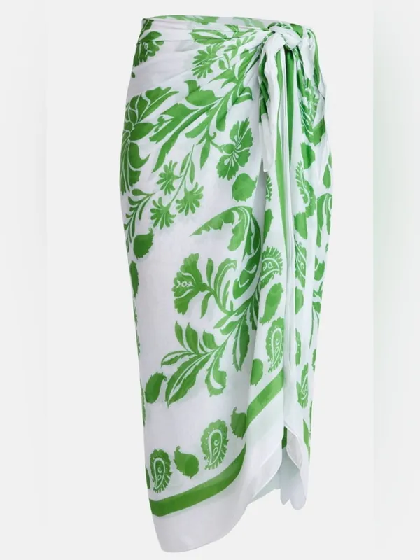 Time and Tru White & Green Floral Swim Sarong Cover-Up - Image 4