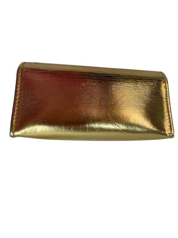 Tory Burch Gold Metallic Leather Cosmetic Case 7" X 3" Rectangular Design 2s - Image 11
