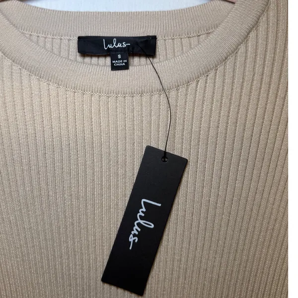 Lulus Beige Black Colorblock Ribbed‎ Cutout Long Sleeve Midi Dress Small NWT - Image 3