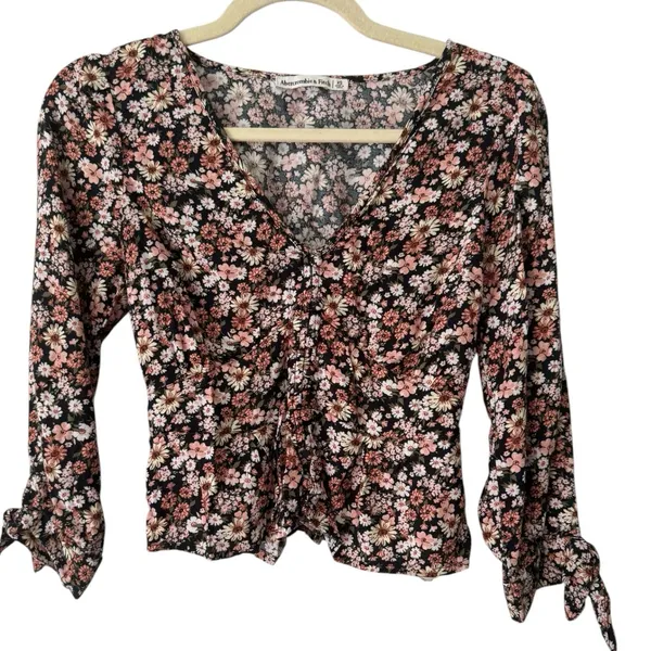 Abercrombie & Fitch Floral Tie Sleeve Peasant Blouse Size XS - Image 2