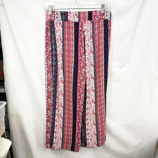New Directions Small Capri Pants Patchwork Red Floral Striped Wide Palazzo 852 - Image 2