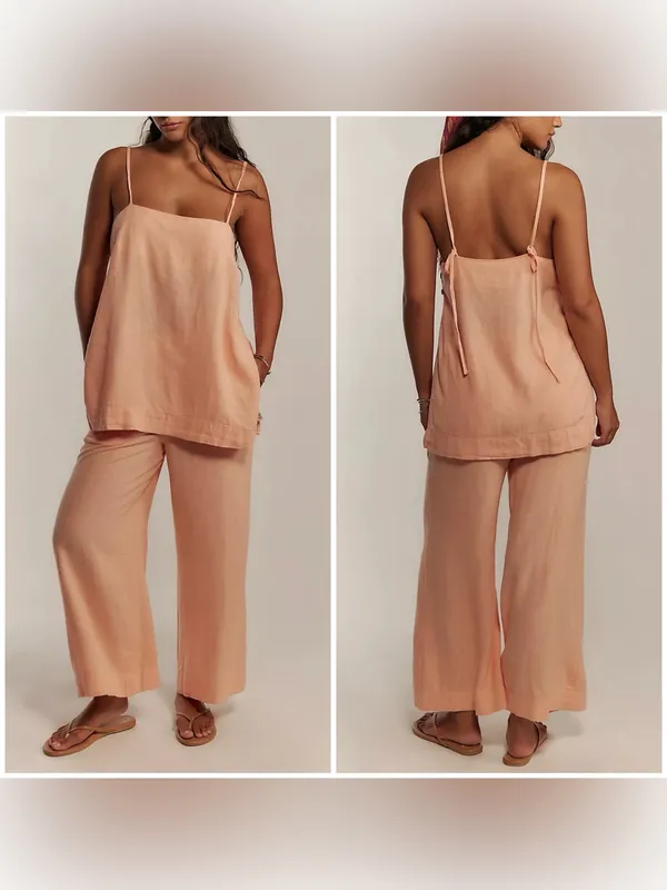 NWT Free People Free-Est Sightseer Linen Set - Honeyed Apricot Peach - XS - Image 2