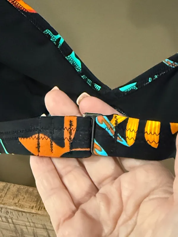 J CREW Bold Colorful Fruit Print & Black Bikini Top Size Large Preppy - Image 4