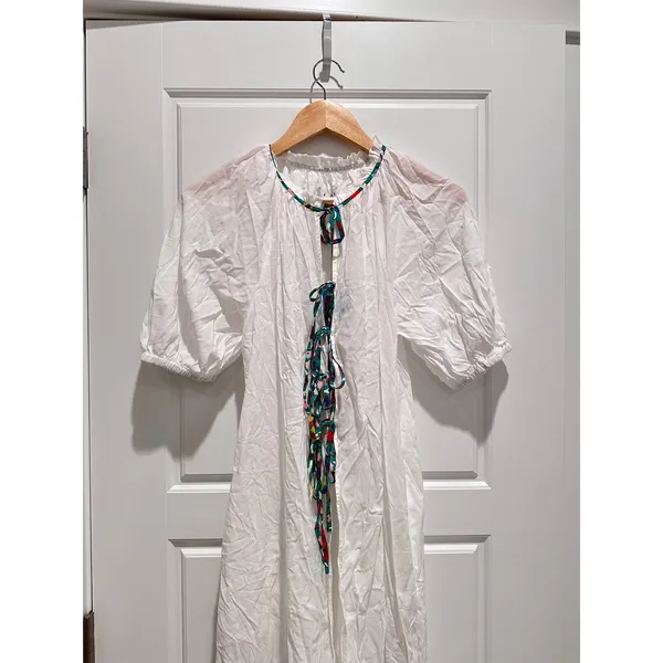 Rhode for Target NWT White Floral Tie Up Puff‎ Sleeve Cover Up Dress XS Beach - Image 5
