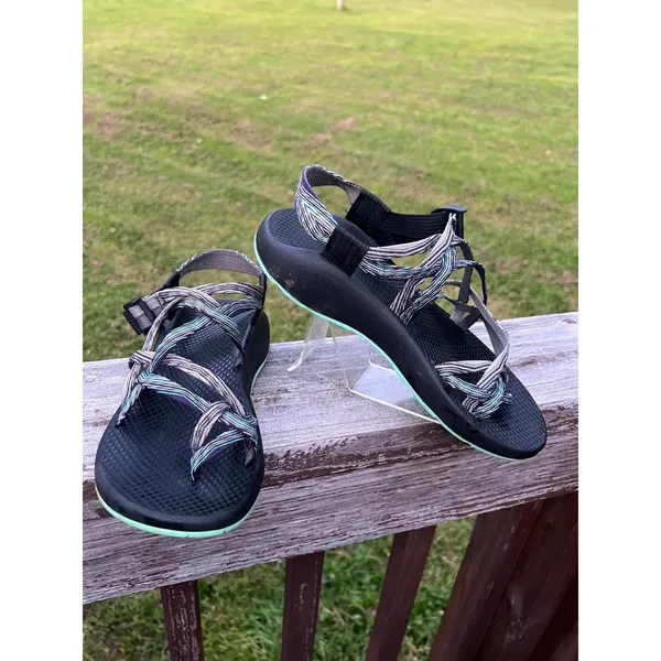 CHACO ZX/2 Pixel Weave Strappy Toe Sandals Black Teal Purple Womens Size 8 - Image 2