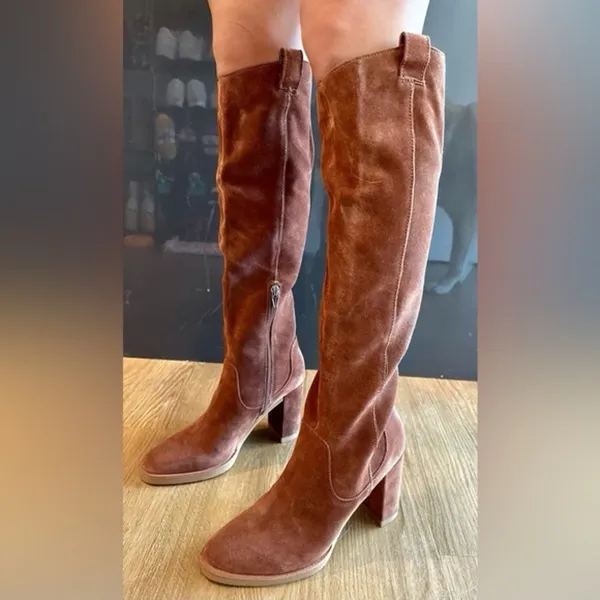 Dolce Vita knee high suede boots brandy leather heel sarie western riding - Image 11