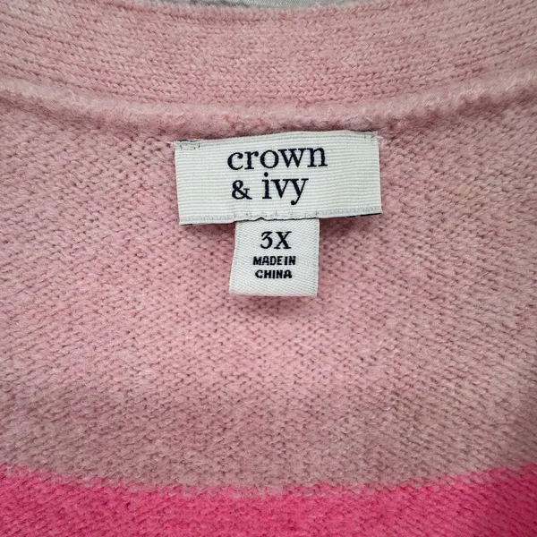 Crown & Ivy Cardigan Sweater Women’s 3x Plus Multicolored Striped Heart Buttons - Image 6