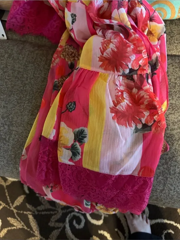 PEPITA Floral Pink & Yellow Lace-Trim Dressing Gown size 8 - Image 11