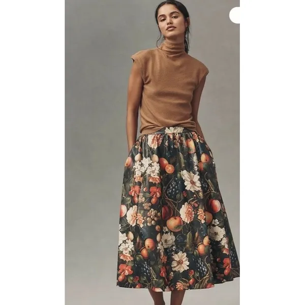 ANTHROPOLOGIE MAEVE THE JACIE FAUX-LEATHER PRINTED MAXI SKIRT Sz XXS NEW Boho - Image 6