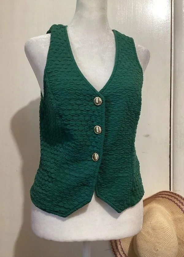 Porridge Aila Button Front Knit Green Vest Sleeveless S - Image 2
