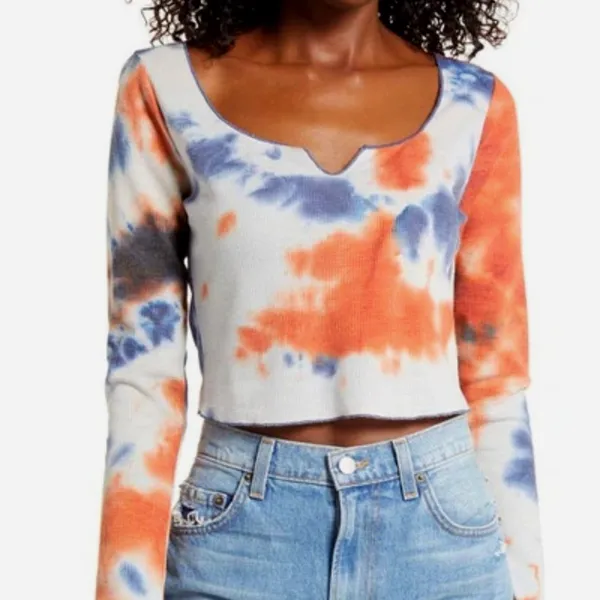 All in Favor Tie Dye Waffle Knit Crop Top Multi Color XL - Image 3