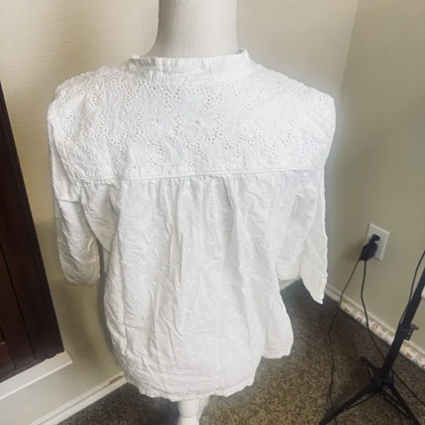 The Webster Miami Target embroidered‎ white top blouse Eyelet Lace 100% cotton L - Image 4
