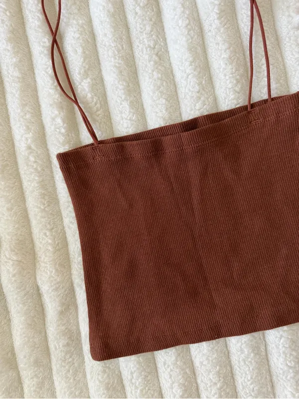 Zara Brown Ribbed Spaghetti Strap Crop Cami - Image 2