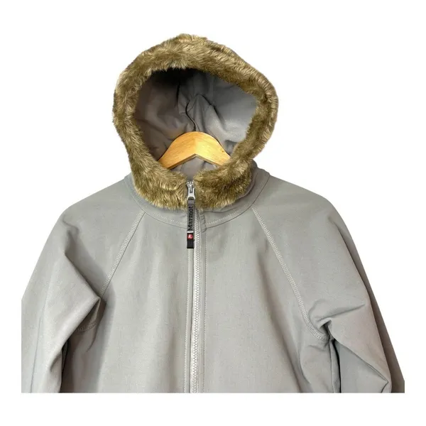 Marmot Softshell Jacket Women Medium Gray Faux Fur Trim Hooded Full‎ Zip Outdoor - Image 11