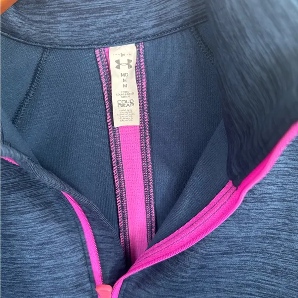 Under Armour Navy Heather Half-Zip Pullover with Pink Zip - Image 4