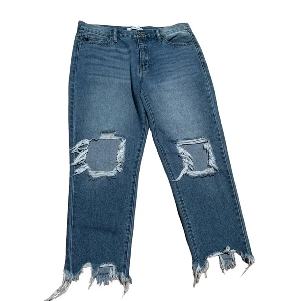 Kancan Wide Leg Distressed Raw Hem Jeans EUC Size 11/29 - Image 6