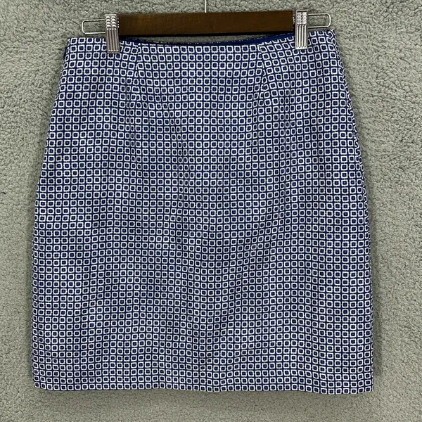 Boden Mini Skirt Womens 6R Blue‎ White Geometric Square Print A-Line Office - Image 3