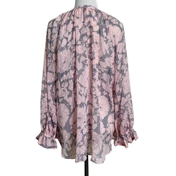 LoveStitch Pink and Grey Floral Sheer Blouse L - Image 7