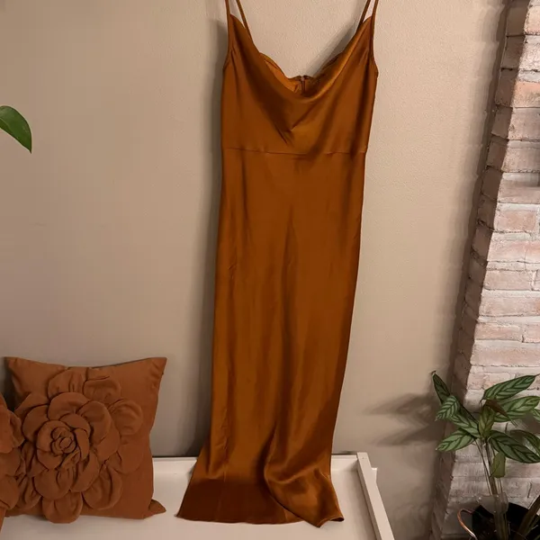 TAYLOR Satin‎ Midi Slip Dress Brown Size undefined - Image 2