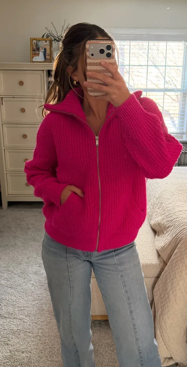 Old Navy Hot pink zip up collared sweater - Image 2