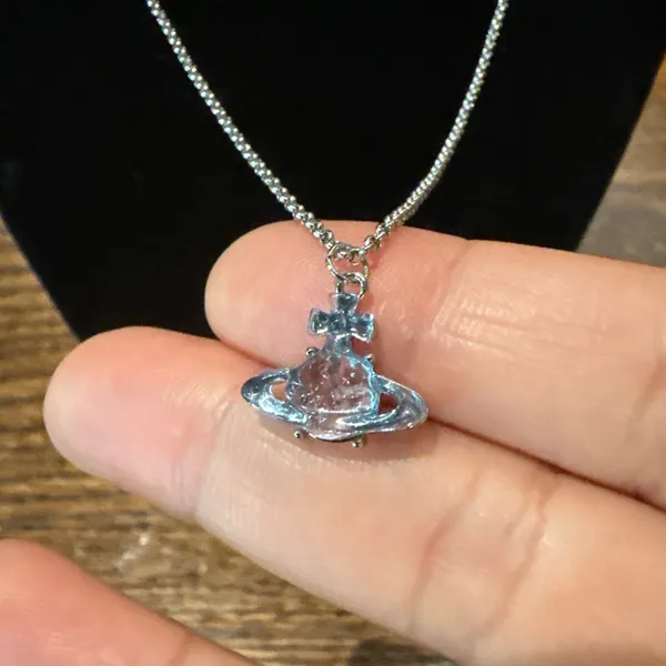Transparent Blue Pendant Necklace - Image 3
