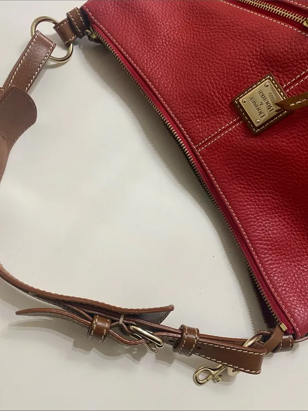 Dooney & Bourke Red Pebbled Mary Leather Shoulder Bag with Tan Strap - Image 13