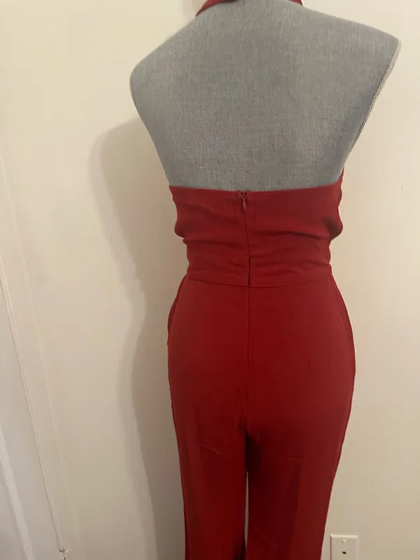 Flynn Skye Brick Red High Neck Halter Jumpsuit. Size Small - Image 4