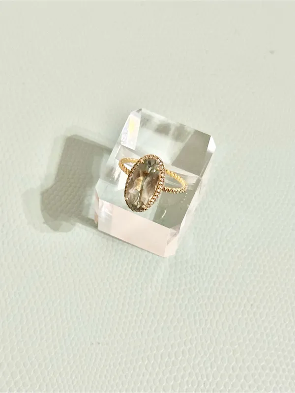 TJ Maxx 14K Gold Plated Oval Green Amethyst Twisted Rope Cocktail Ring Sz 9 - Image 2