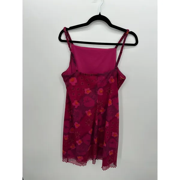 Vtg Y2K Pink Floral Mesh Mini Dress Slip Lettuce Hem Fairycore Coquette‎ Mcbling - Image 2