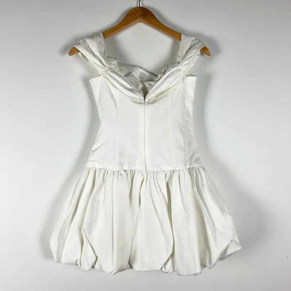 Meshki Giovanna Cotton Stretch Off The Shoulder Rosette Applique Mini Dress S - Image 4
