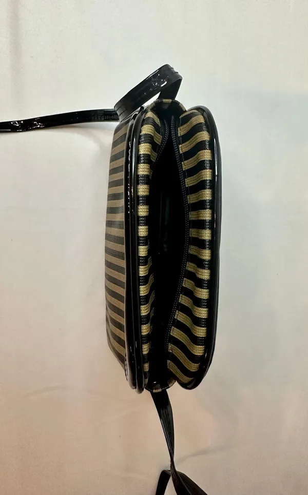 Designer Originals Vintage Fendi-Inspired Black/Tan Striped Neoprene Pequin Crossbody Purse - Image 7