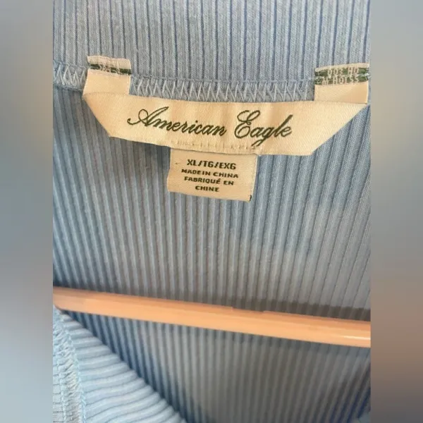 AMERICAN EAGLE Ribbed Knit Long Sleeve Midi Button Up Dress Baby Blue‎ XL - Image 9