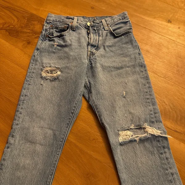 501 Levi's Waist Size 25 Length 28 Levi Strauss Denim Blue Jeans Ripped … - Image 5
